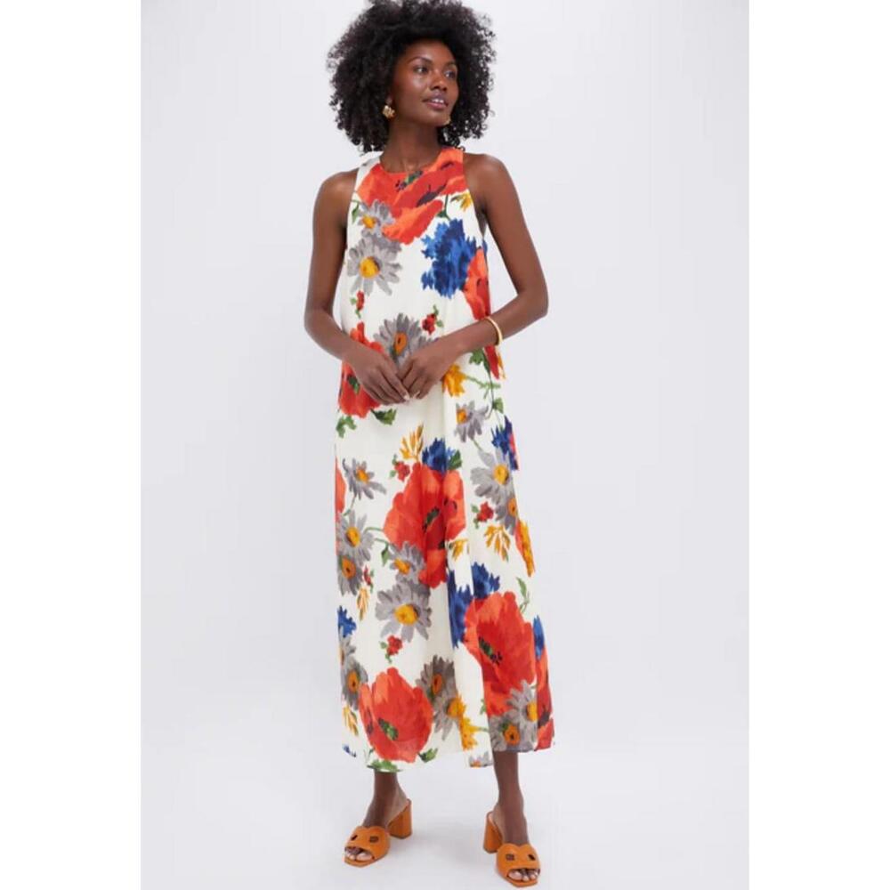 Tuckernuck Crimson Poppy Cotton Linen Portia Dress $298 Medium M